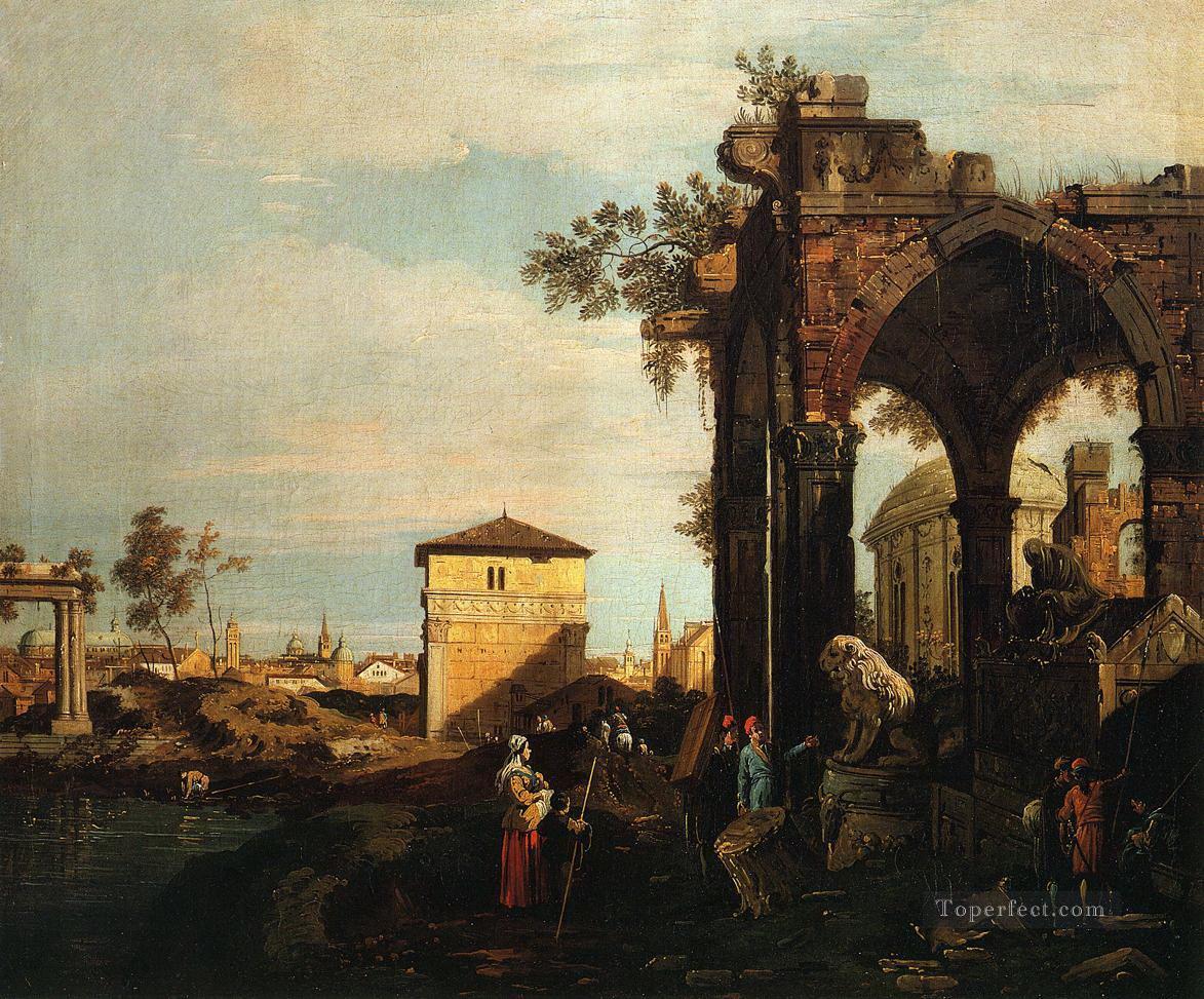 パドヴァ・カナレットの遺跡とポルタ・ポルテッロのカプリッチョ油絵